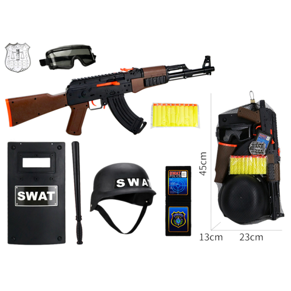 AK枪带10pcsEVA软弹,特警帽,风镜,警盾,警棍,警徽,警证 软弹 冲锋枪 实色 塑料
