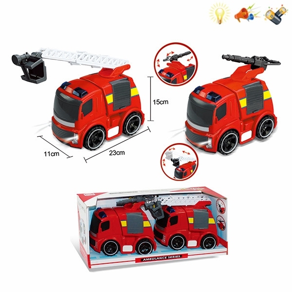 消防云梯车+消防水炮车 惯性 灯光 声音 不分语种IC 包电 黑轮 塑料
