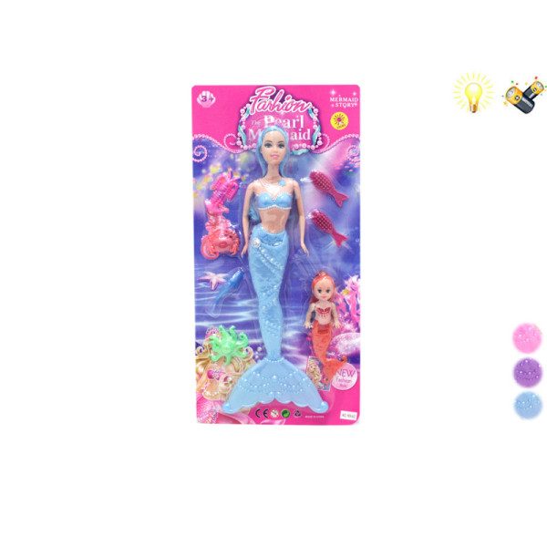 13寸实身美人鱼芭芘带灯光,包电,小美人鱼,2梳子,海底动物粉红,紫,蓝3色 实身 塑料