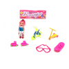 实身小娃娃带滑板,自行车,眼镜,溜冰鞋,滑板车 3.5寸 塑料