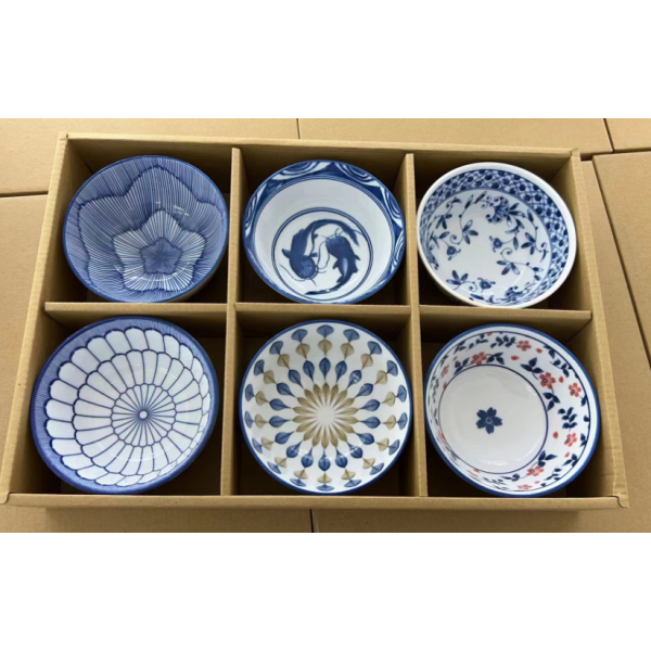 青花手绘6碗陶瓷餐具套装 单色清装 陶瓷
