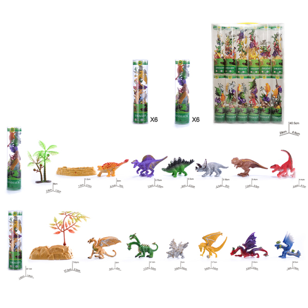 12(pcs)2款式彩绘恐龙和神龙套装 塑料