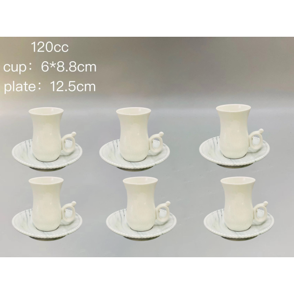 白色陶瓷咖啡杯碟【120CC】6杯6碟 单色清装 陶瓷