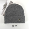 提花字母R针织帽 中性 56-62CM 冬帽 100%腈纶