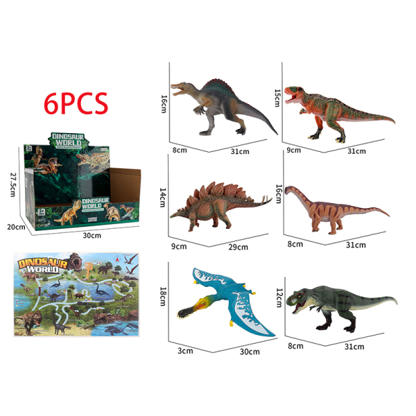 6PCS 6款式仿真恐龙带地图 塑料
