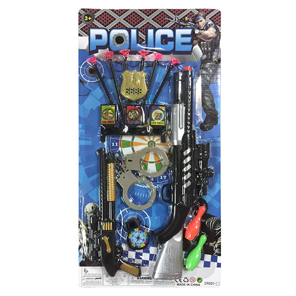 枪带2保龄球,小枪,警徽,指南针,手铐 软弹 手枪 实色间喷漆 带靶 塑料