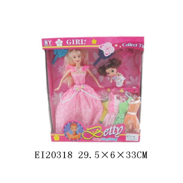 11.5寸实身芭芘带4衣服,小娃娃,配件粉红色