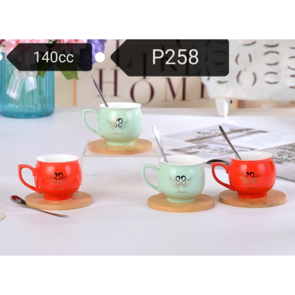 220ML创意咖啡杯碟【带咖啡勺】 混色 陶瓷