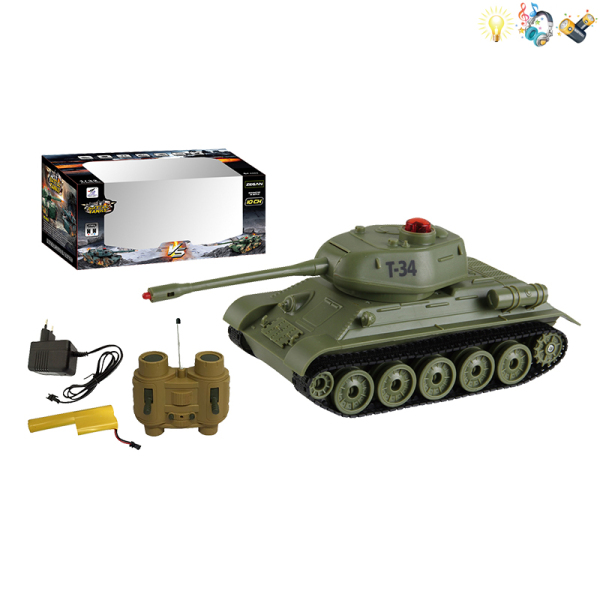 1:32俄罗斯T-34坦克带充电器,配件 遥控 2通 灯光 声音 不分语种IC 包电 喷漆 塑料