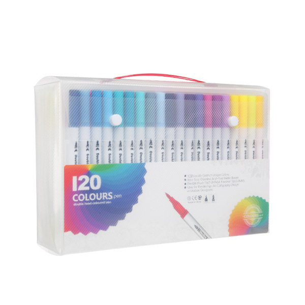 120色可水洗软头水彩笔儿童画笔双头马克笔白杆 混色 塑料