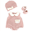 砖红横条纹联底衣(含帽袜) 娃娃衣服 18寸 布绒