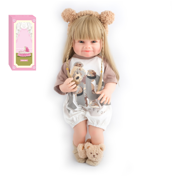 55cm重生软胶高仿真婴儿娃娃（假发套）带奶瓶,磁性奶嘴,尿布,出生卡,发卡