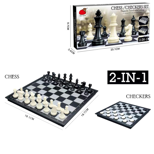 折叠磁性国际象棋/国际跳棋 国际象棋 二合一 塑料