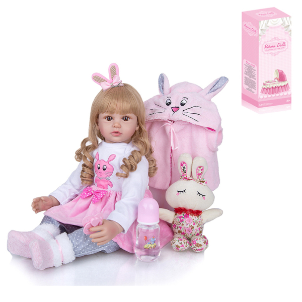 55厘米重生娃娃高仿真婴儿娃娃带奶瓶,磁性奶嘴,尿布,出生卡,小兔子（普通PP车发） 21寸 布绒