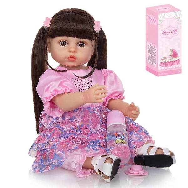 55厘米假发套高仿真重生婴儿娃娃带奶瓶,磁性奶嘴,尿布,出生卡,凉鞋  搪胶