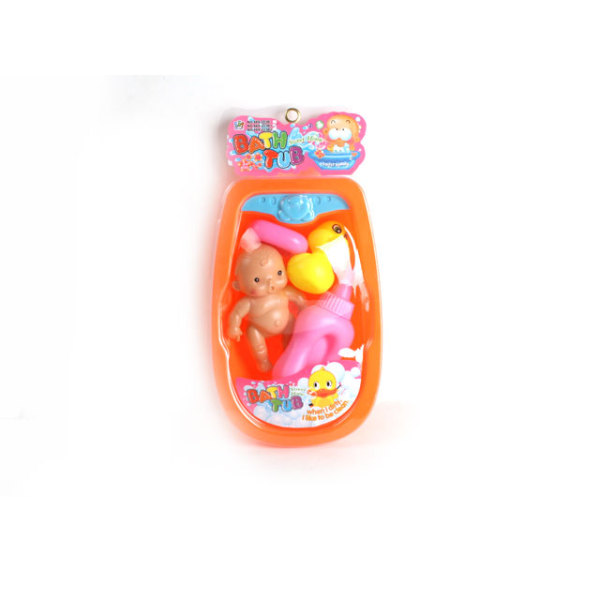 小娃娃带婴儿浴盆,奶瓶,肥皂,鸭子2色 塑料