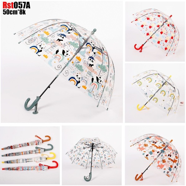 19寸8骨儿童
可爱卡通透明雨伞 混色 塑料