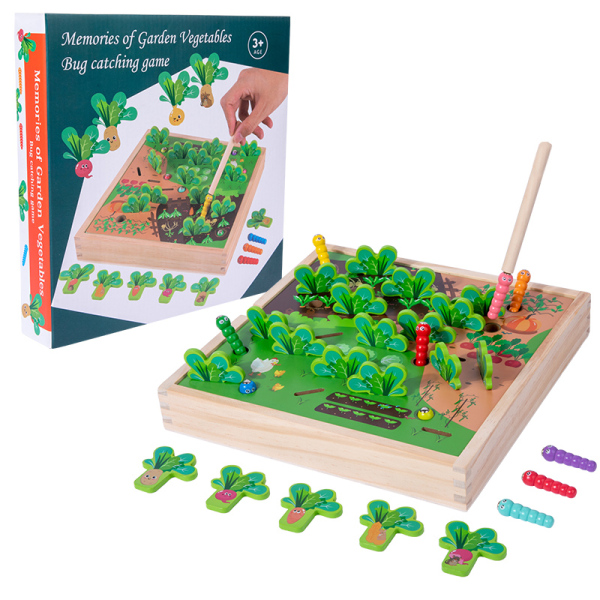 木质蔬菜园地抓虫子游戏玩具 木质