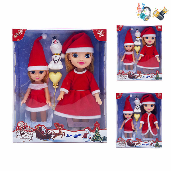 2款2只3D眼空身圣诞女孩肥童娃娃带雪宝,气球 9寸 6寸 音乐 英文IC 包电 搪胶