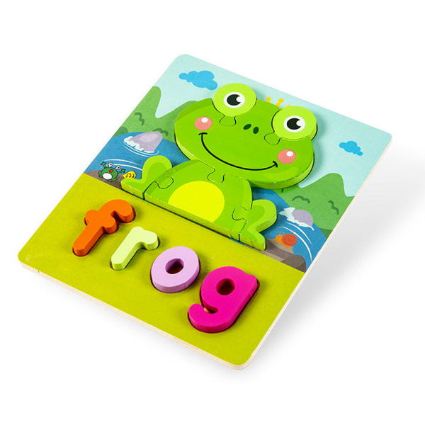 木制3D立体英文单词拼图-青蛙 动物 木质