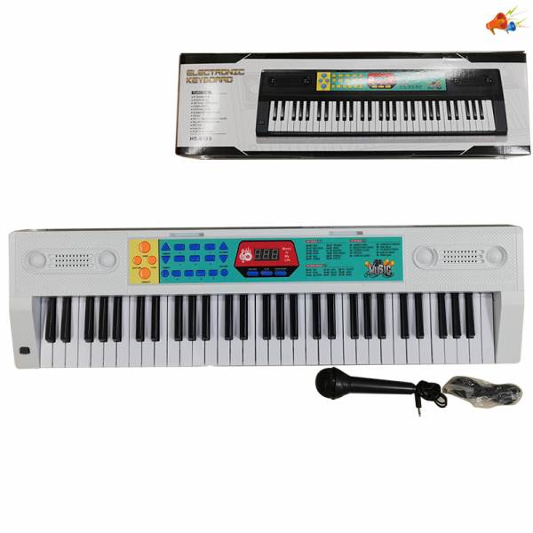 61键多功能白色电子琴带USB链接线 仿真 声音 不分语种IC 带麦克风 可插电 塑料