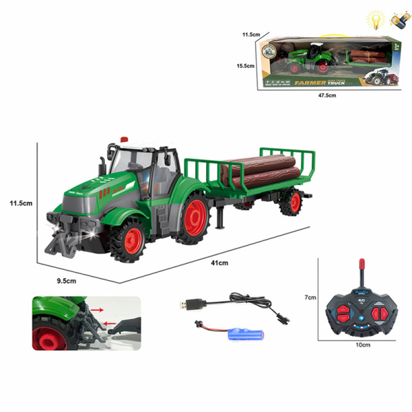 农夫木材运输车带USB线 遥控 1:24 4通 灯光 主体包电，遥控器不包电 塑料
