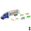 双层拖头车带4只动物,2颗草 惯性 黑轮 塑料