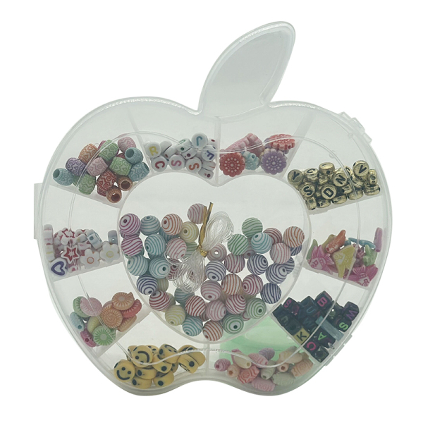 12pcs儿童DIY透明盒瓷白串珠-苹果 塑料