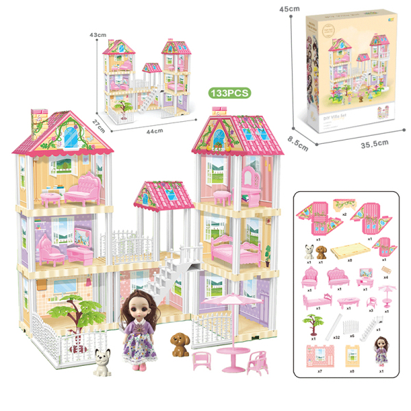 133(pcs)DIY别墅套装带6寸娃娃 卡通 塑料