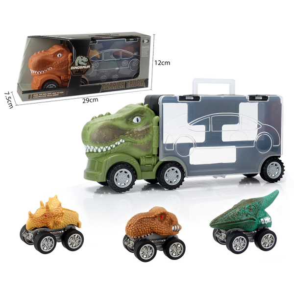 霸王龙货柜车+3只回力恐龙子 回力 黑轮 塑料