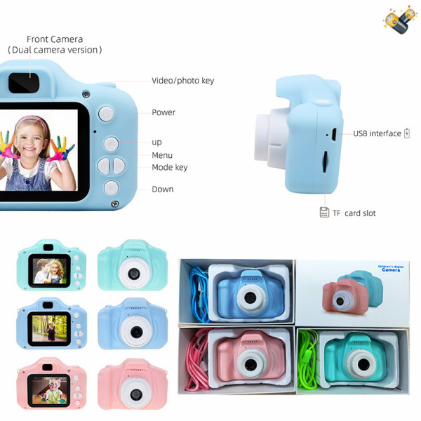 K2P儿童照相机仿真卡通数码相机单反高清IPS屏 2.0寸双摄像头30万像素(包内置锂电)3色 包电 塑料