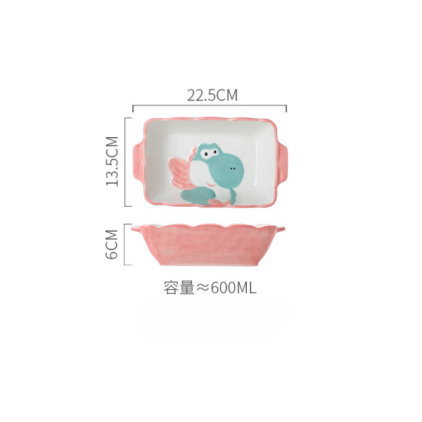 小飞龙双耳陶瓷烤碗【22.5*13.5*6CM】 单色清装 陶瓷