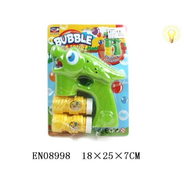 实色自动鳄鱼泡泡枪带2瓶水 电动 灯光 塑料