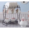 900ML21头莲花浮雕咖啡具配配架子 单色清装 陶瓷