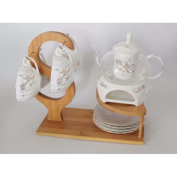 600ML10头花茶壶咖啡具套装 单色清装 陶瓷