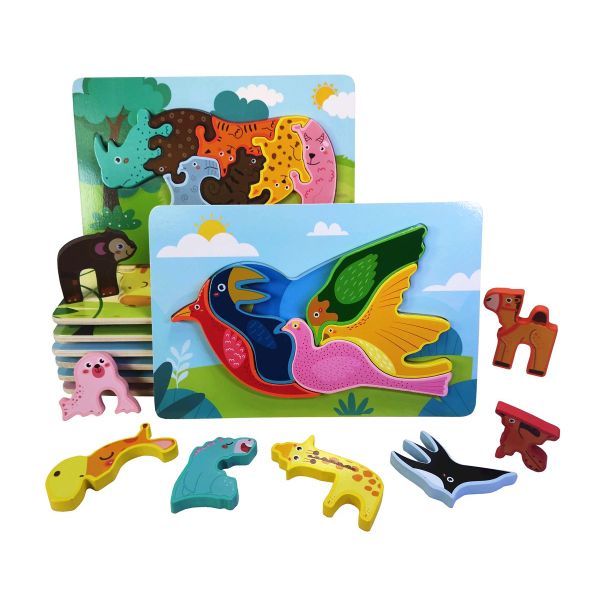 多款式木制卡扣动物立体拼图 动物 木质