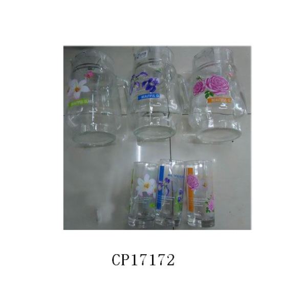 7PCS 10安烤花彩盒水具 玻璃