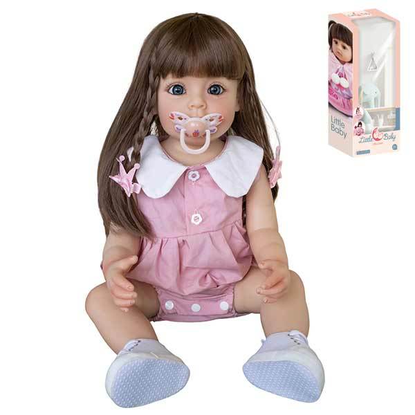 55厘米假发套高仿真重生婴儿娃娃带奶瓶,磁性奶嘴,尿布,出生卡,运动鞋 搪胶