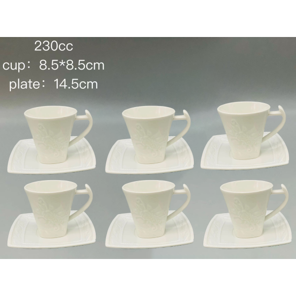 陶瓷咖啡杯6杯6碟套装【230CC】 单色清装 陶瓷