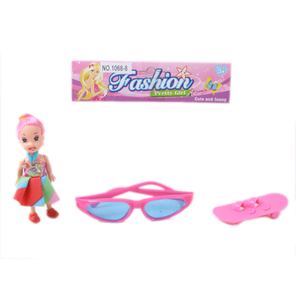 实身小娃娃带滑板,眼镜 3.5寸 塑料