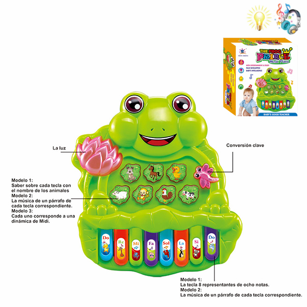 青蛙益智电子琴 卡通 灯光 音乐 西班牙文IC 塑料