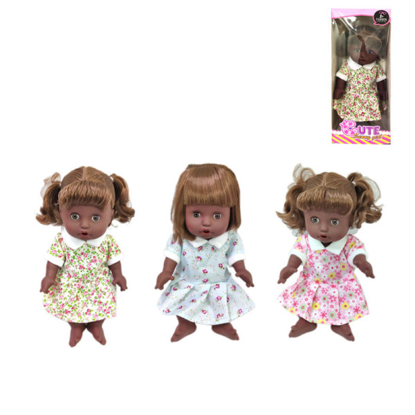 3款式搪胶黑肤色娃娃 带面部表情 12寸 搪胶