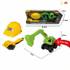 工程挖土车+2(pcs)沙铲+工程帽（绿） 惯性 灯光 声音 不分语种IC 黑轮 塑料