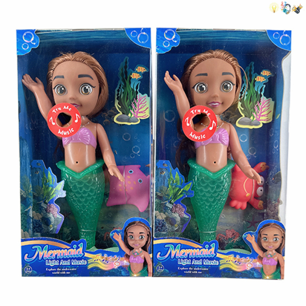 2款式实身肥童4D眼睛美人鱼娃娃带海底动物 10寸 灯光 音乐 不分语种IC 包电 塑料