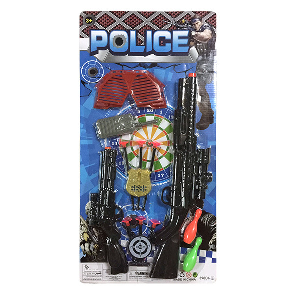 枪带2保龄球,小枪,警徽,对讲机,眼罩 软弹 手枪 实色 带靶 塑料