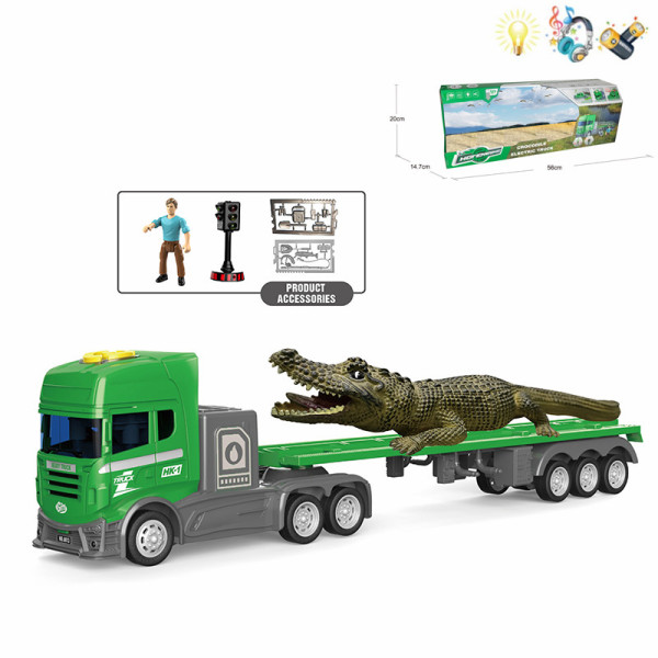 多功能拖头车带鳄鱼+配件 电动 1:16 灯光 音乐 不分语种IC 包电 黑轮 塑料