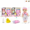2款式娃娃带奶瓶,鸭子,浴缸(头和手脚搪胶，身体吹瓶) 喝水尿尿 12寸 声音 不分语种IC 包电 塑料