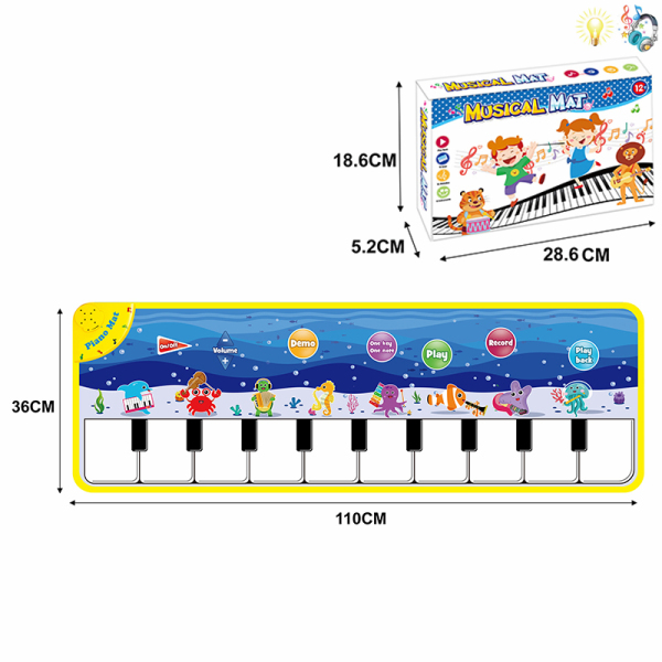 110cm海洋动物版儿童钢琴游戏爬行地毯垫脚踏跳舞毯 地毯 灯光 音乐 不分语种IC 塑料