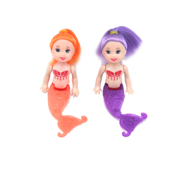2只庄5寸实身美人鱼芭芘带粉红,橙,紫,黄4色 实身 塑料