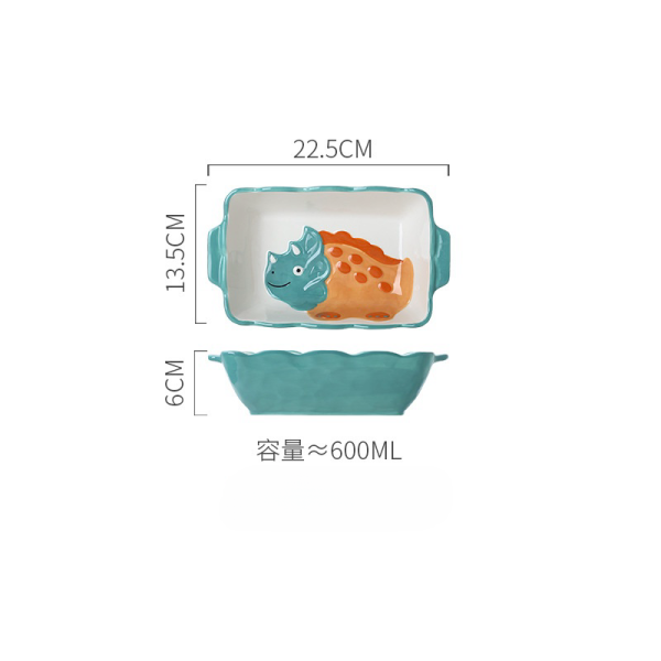 三角龙双耳陶瓷烤碗【22.5*13.5*6CM】 单色清装 陶瓷